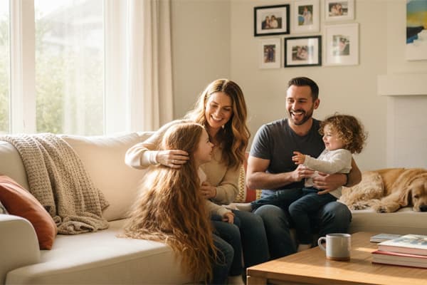 Family smiling after successful lice treatment